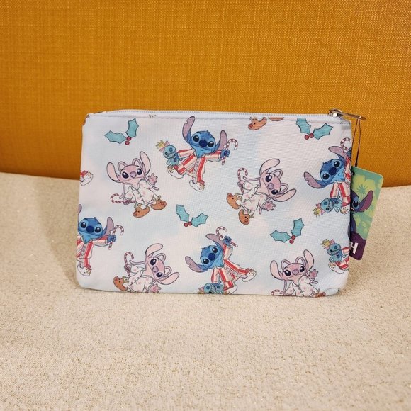 Bioworld Disney Stitch and Angel Holiday Jammies Cosmetic Bag Makeup Pouch NEW - Picture 5 of 11